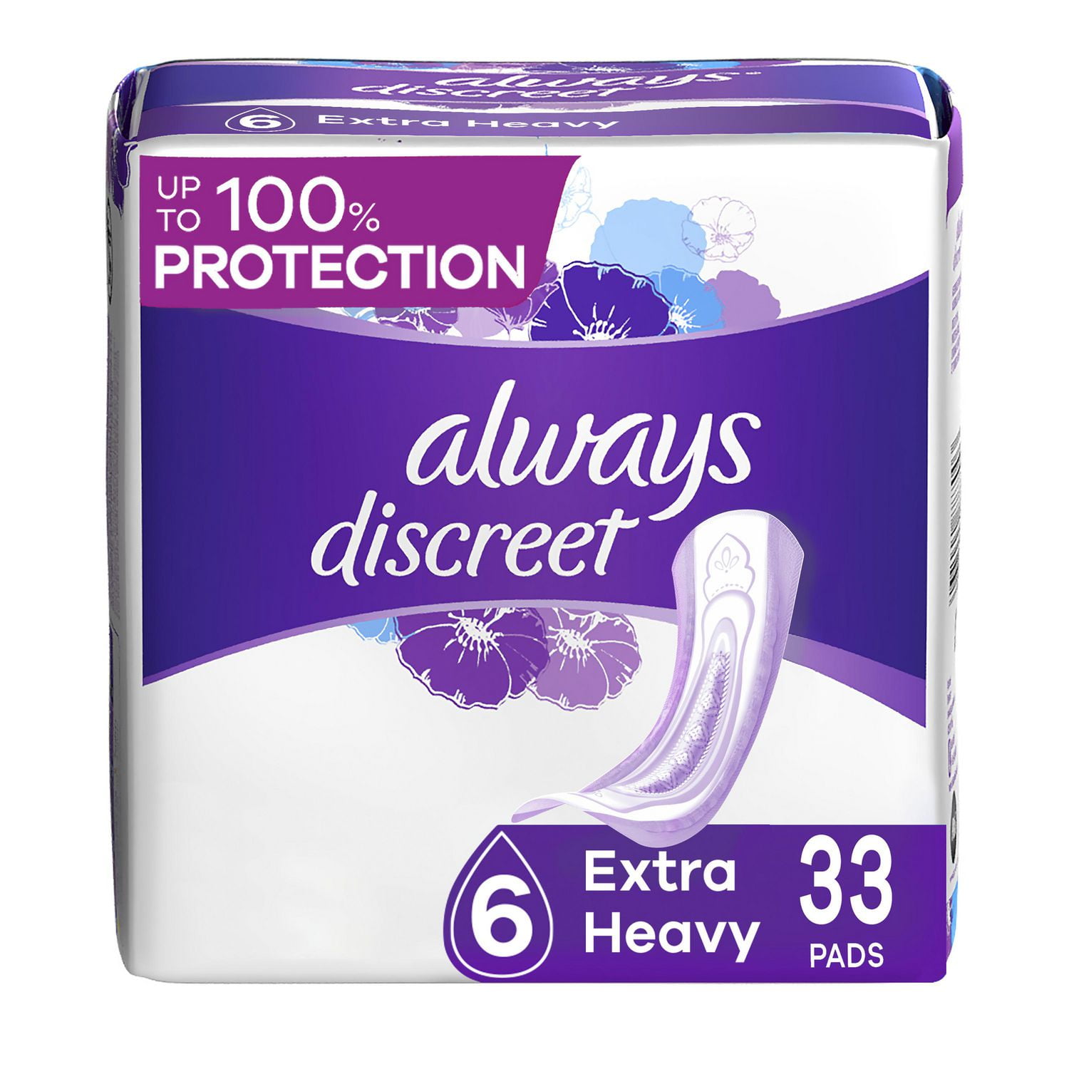 Always Discreet Adult Incontinence Pads for Women, Extra Heavy Absorbency,  Regular Length, Postpartum Pads, 33CT 