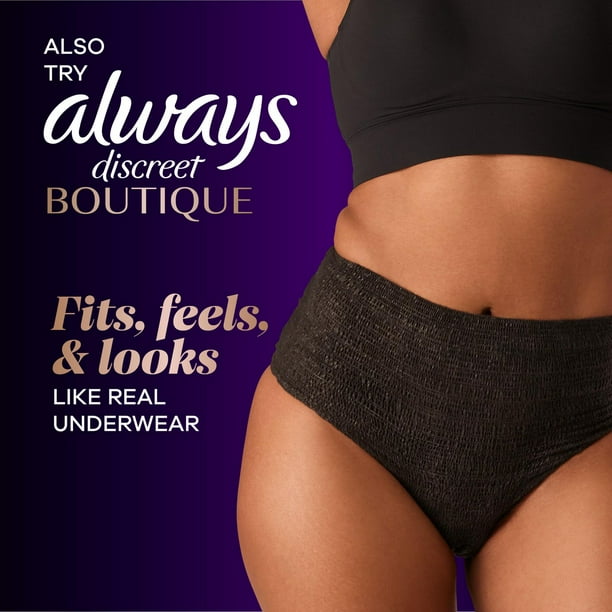 Always Discreet Boutique Incontinence and Postpartum Underwear for Women,  Maximum Protection, L, Rosy, 18CT 