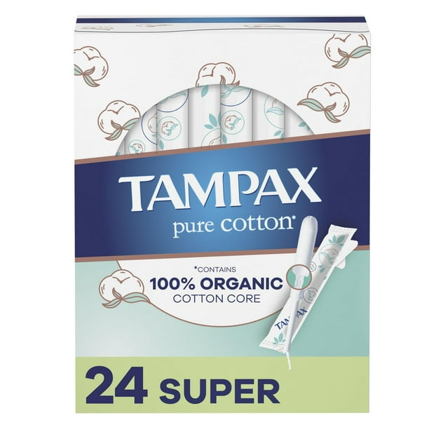 Tampax Pure Cotton Tampons, Contains 100 Organic Cotton Core, Super Absorbency, Unscented