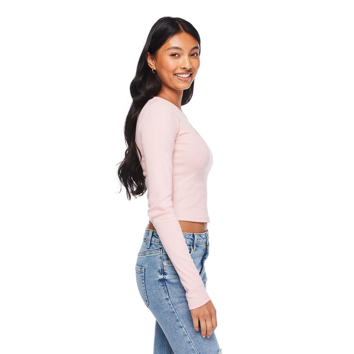 No Boundaries Women's Long Sleeve Baby Tee