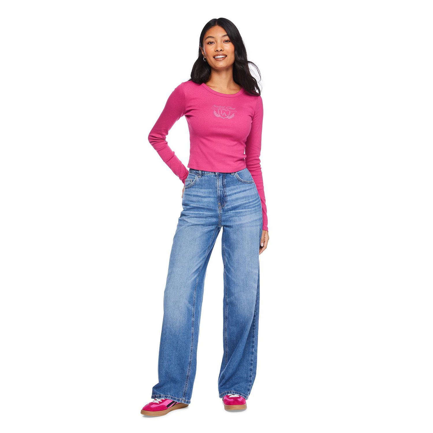 No Boundaries Women's Long Sleeve Baby Tee, Sizes XS-XXL