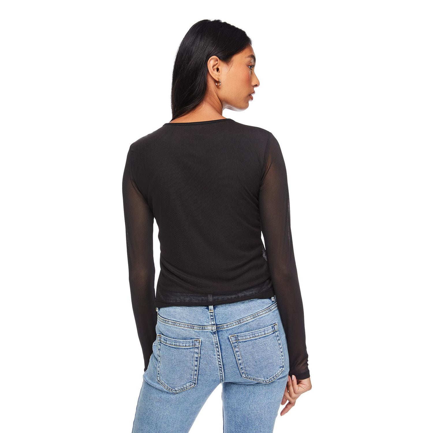 No Boundaries Women's Long Sleeve Mesh Tee, Sizes XS-XXL