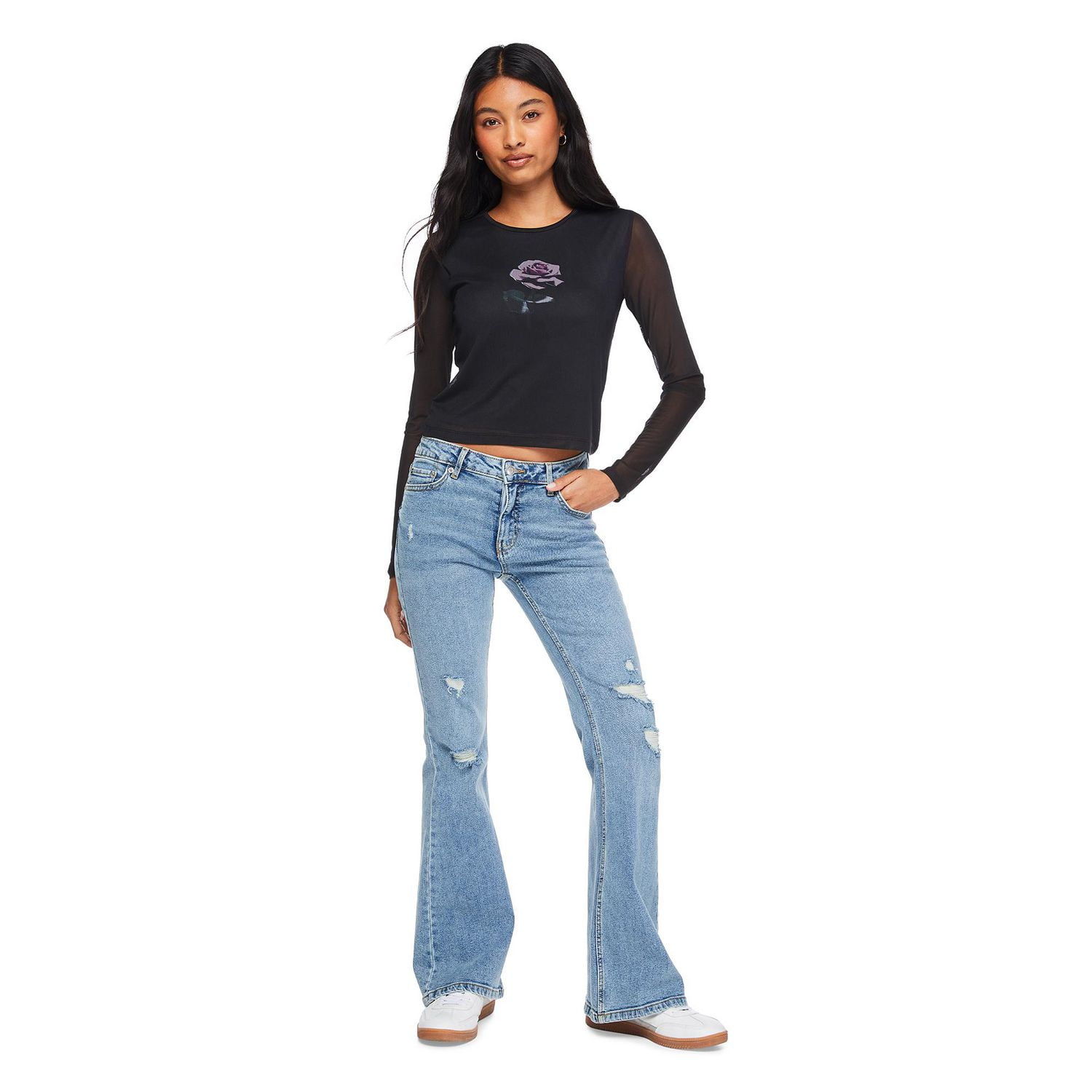 T-shirt en maille à manches longues No Boundaries pour femmes Tailles TP–TTG