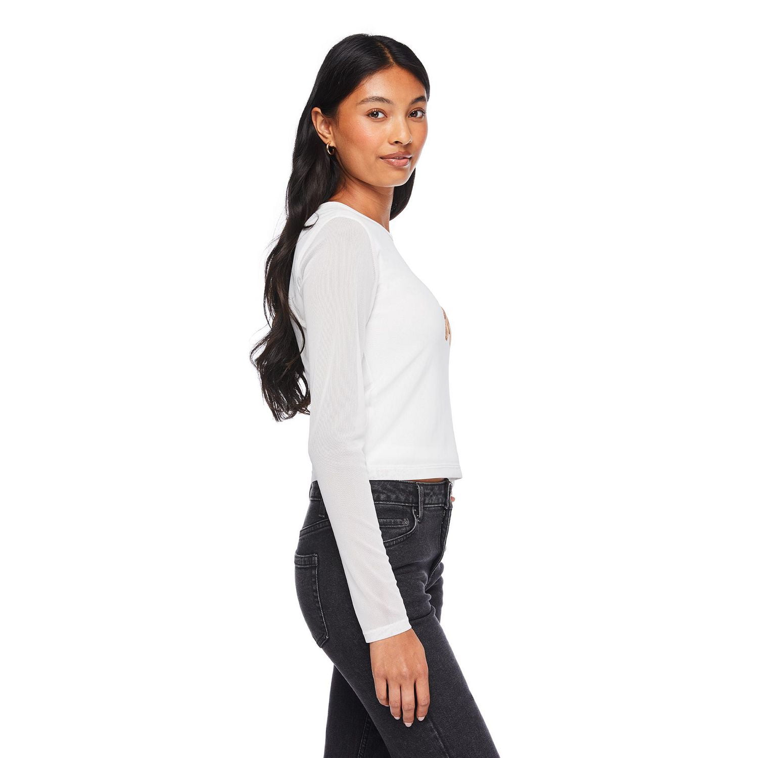 No Boundaries Women's Long Sleeve Mesh Tee, Sizes XS-XXL