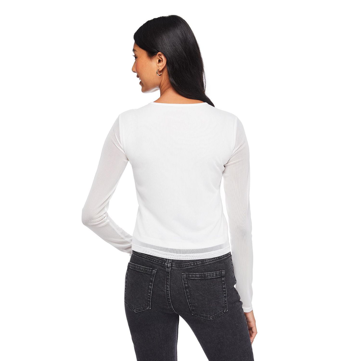 No Boundaries Women's Long Sleeve Mesh Tee, Sizes XS-XXL