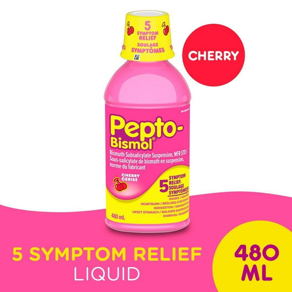Pepto Bismol liquide pour soulager la nausée, les brûlures d’estomac, l’indigestion, les malaises gastriques et la diarrhée, saveur de cerise