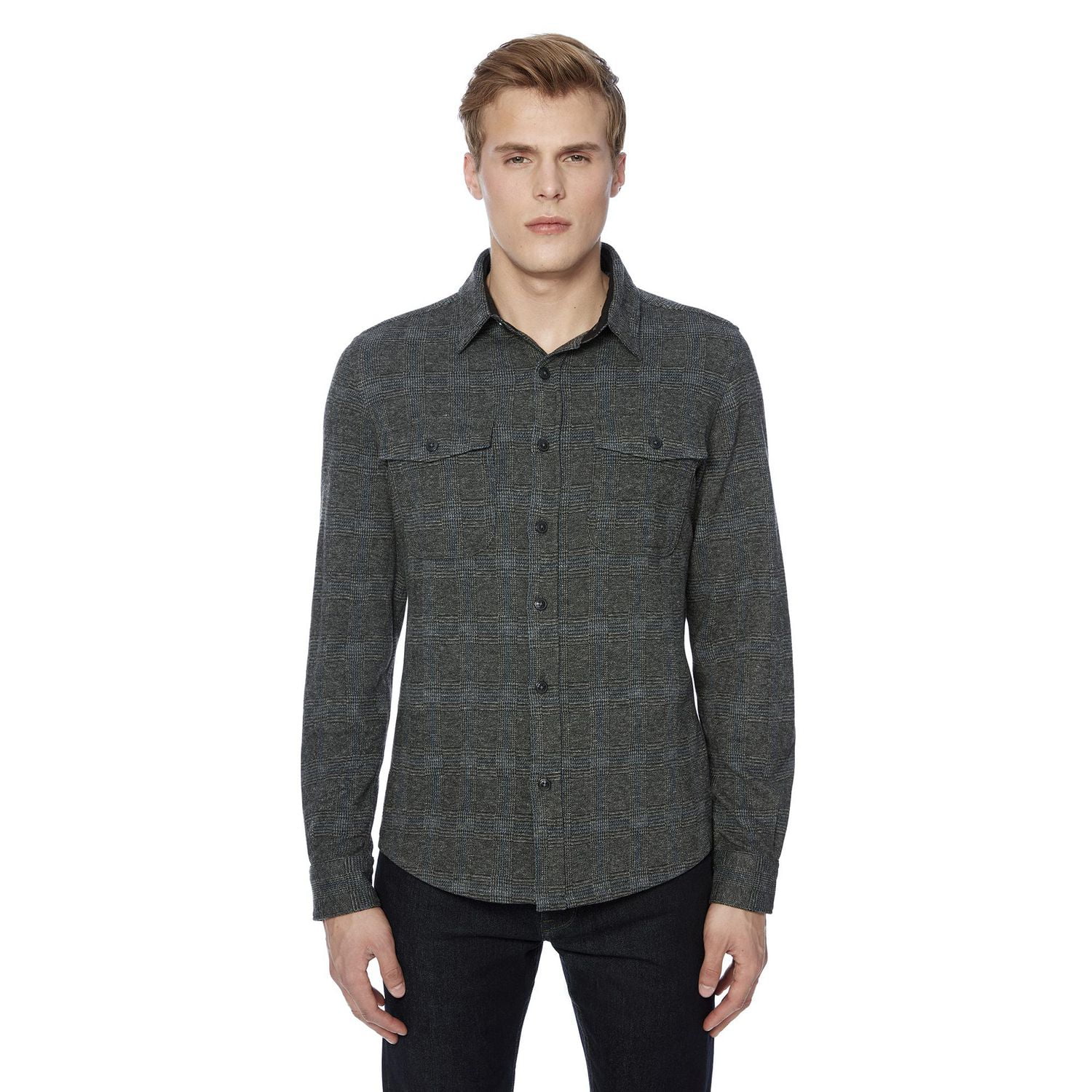 Dark Black Men's Long-Sleeve  Woven Shirt Flannel