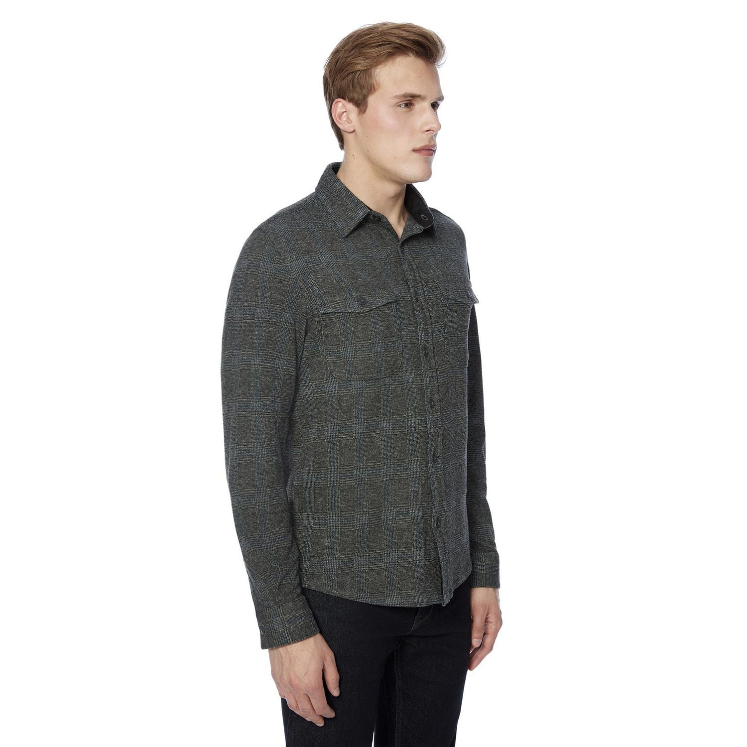 Dark Black Men's Long-Sleeve  Woven Shirt Flannel