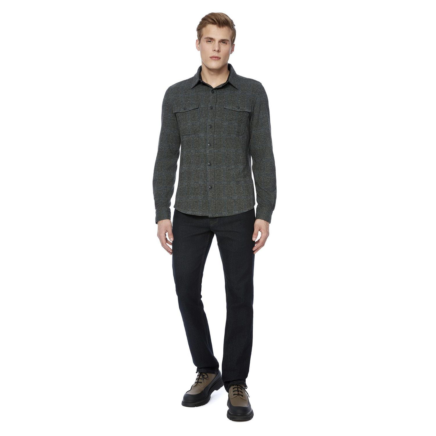 Dark Black Men's Long-Sleeve  Woven Shirt Flannel