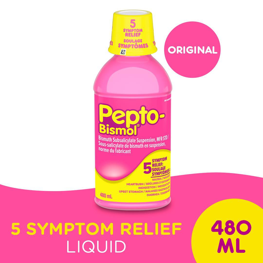Pepto Bismol Liquid for Nausea, Heartburn, Indigestion, Upset Stomach, and Diarrhea Relief, Original Flavor 480 mL