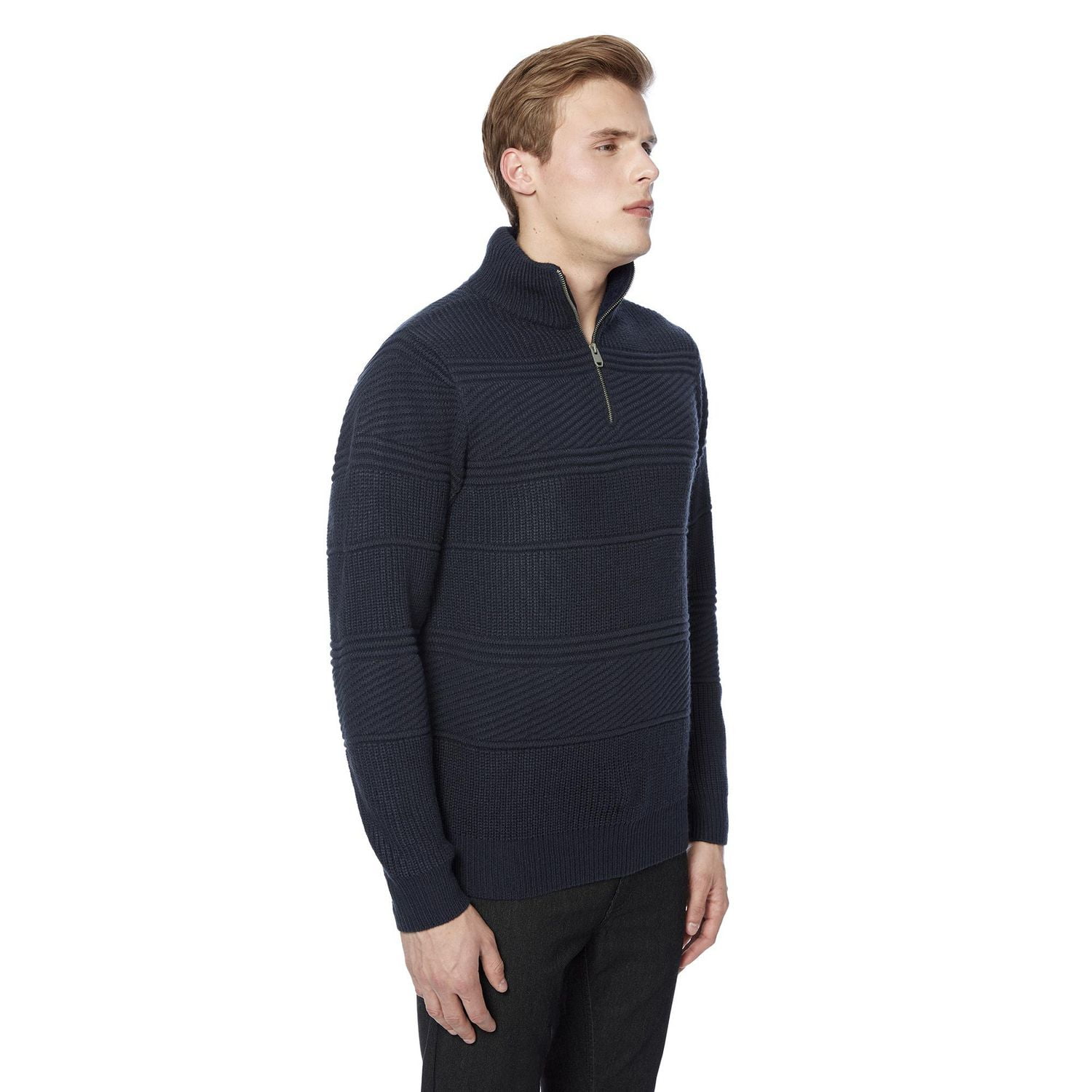 Dark Black Men's Long-Sleeve 1/4 zip Mock Neck Sweater
