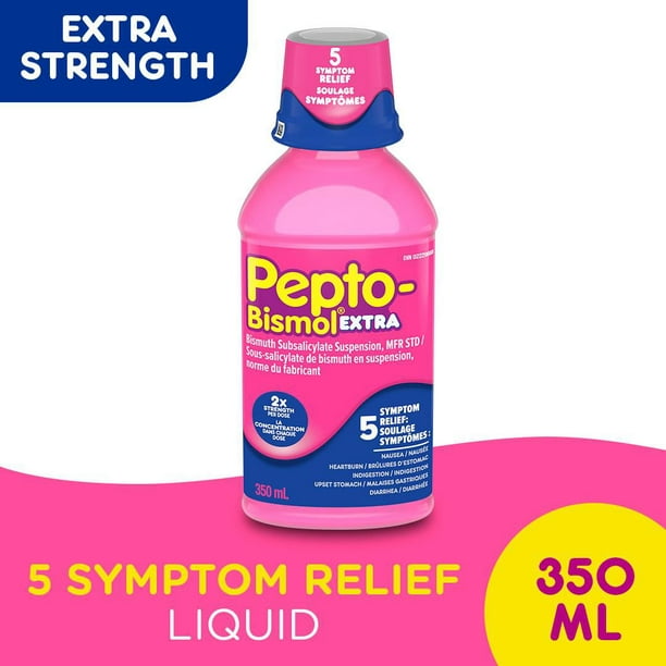 Liquide Pepto Bismol Extra fort pour soulager nausée, brûlures d’estomac, indigestion, malaises gastriques et diarrhée saveur originale, 350 mL