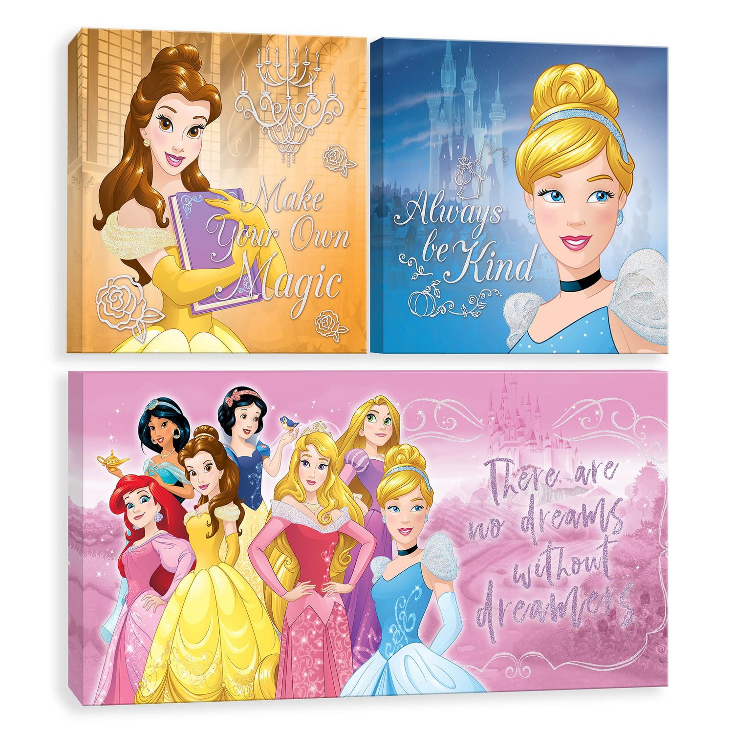 EntertainArt 3 Pack Disney Princess Glitter Embellished Wall Art