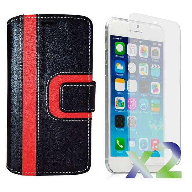 Étui portefeuille d'Exian pour iPhone 6 - rayures noires et rouges
