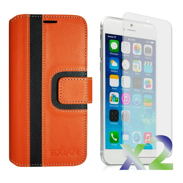Étui portefeuille d'Exian pour iPhone 6 Plus - rayures orange et noires