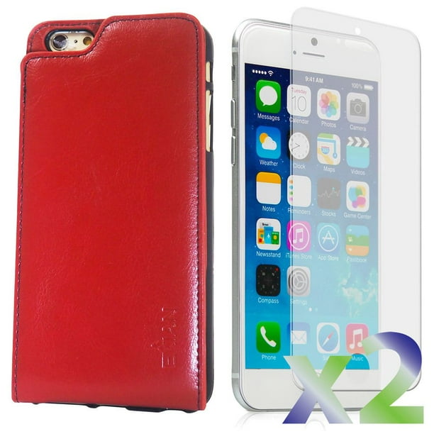 Étui portefeuille Exian en cuir véritable pour iPhone 6 Plus/6s Plus en rouge