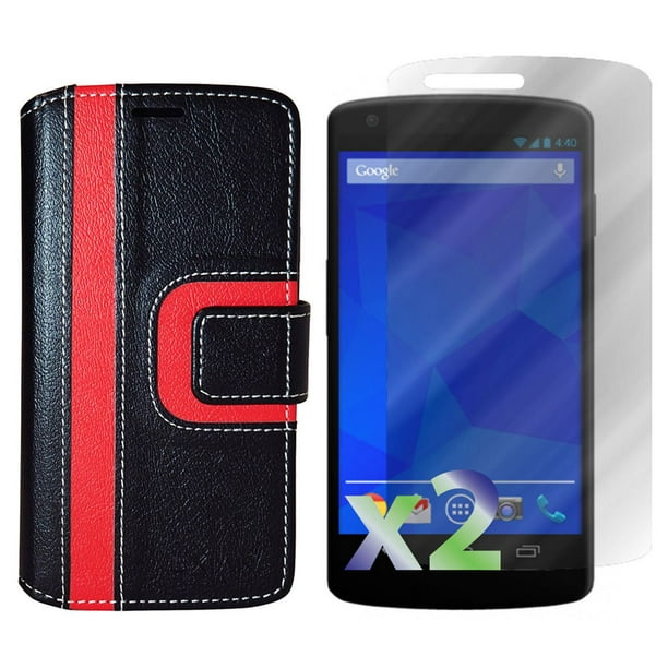 Étui portefeuille d'Exian pour Nexus 5 - rayures noires et rouges