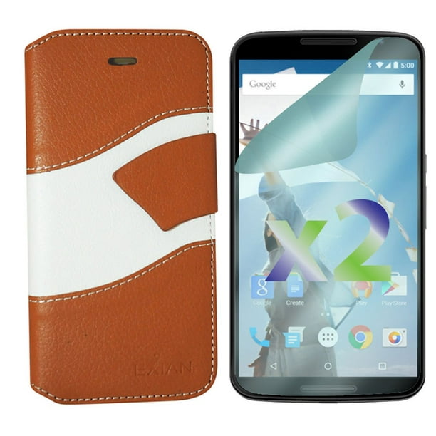 Étui portefeuille d'Exian pour Nexus 6 - vagues beiges et blanches