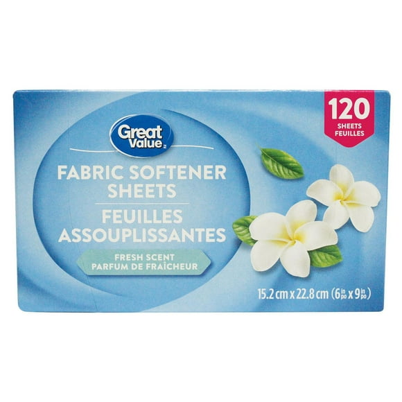 Great Value Fabric Softener Sheets- Fresh Scent, 120 Sheets