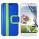 Étui portefeuille d'Exian pour Samsung Galaxy S4 - rayures bleues et vertes – image 1 sur 3