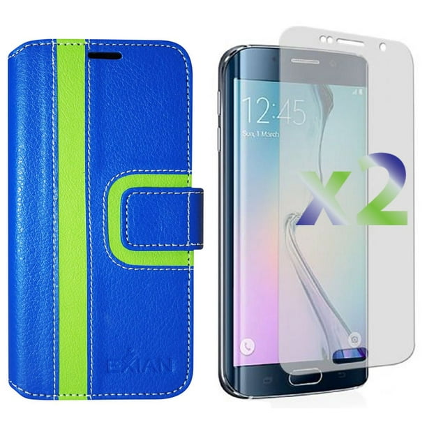 Étui portefeuille d'Exian pour Samsung S6 Edge - rayures bleues et vertes