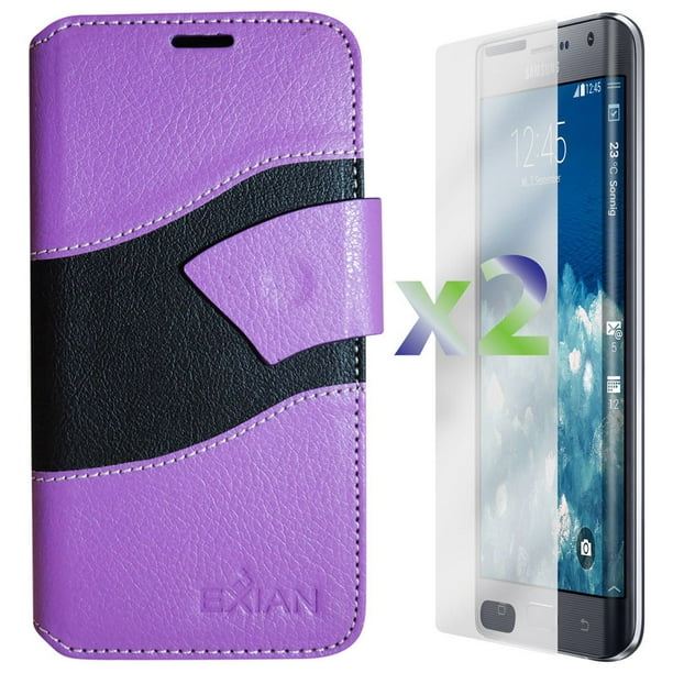 Étui portefeuille d'Exian pour Samsung Galaxy Note Edge - vagues violettes et noires