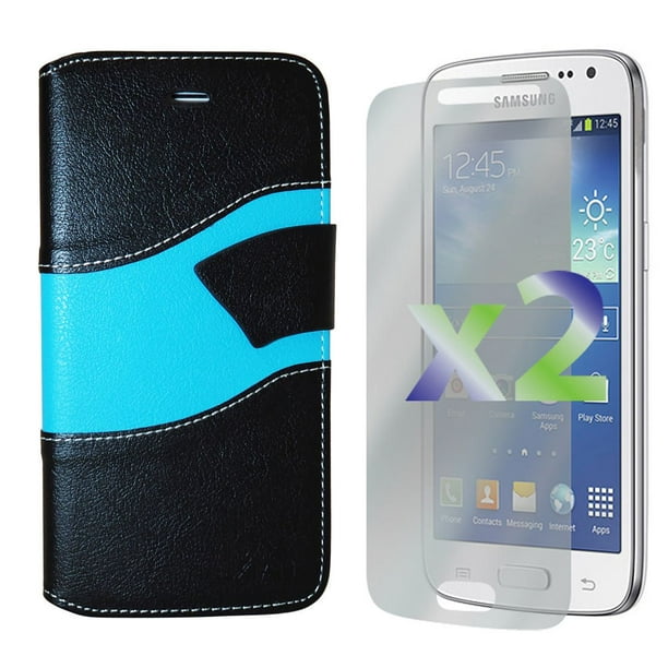 Étui portefeuille d'Exian pour Samsung Galaxy Core LTE - vagues noires et bleues