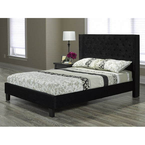 Brassex Inc Jia Tufted Platform King Bed, Black