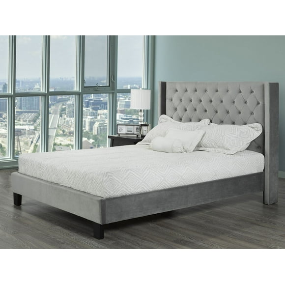 Brassex Inc Jia Tufted Platform Bed King Size, Grey
