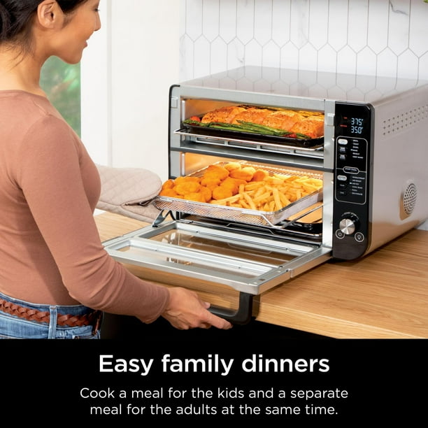 NinjaFoodi SMART 12 in 1 Double Oven with FlexDoor full salmon dinner and  dessert 