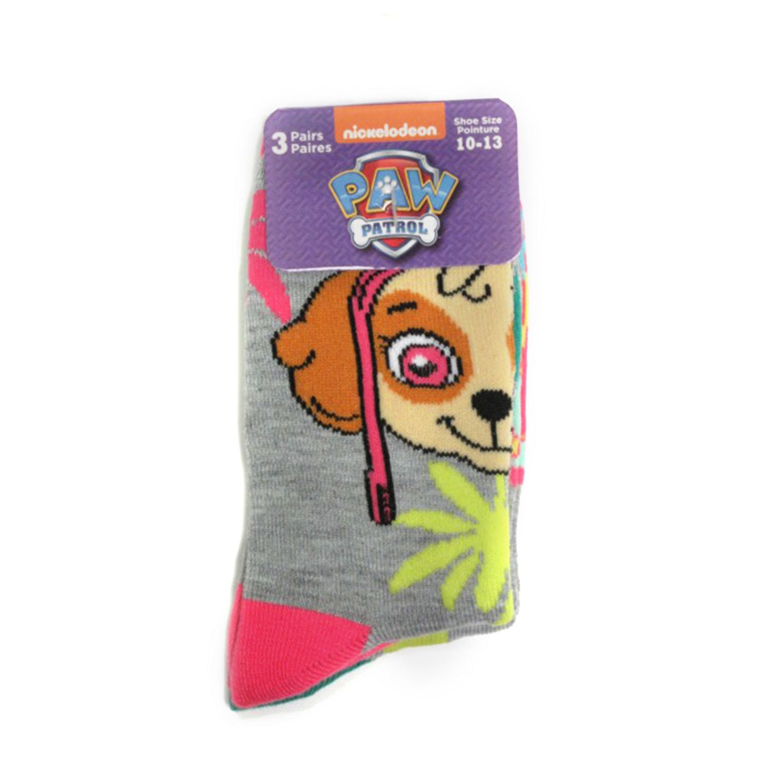 PAW Patrol Girls' 3 Pack Crew Socks