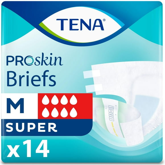 TENA Incontinence Briefs for Men and Women, Unisex Adult Diapers, Super Absorbency, Medium, 14 Count