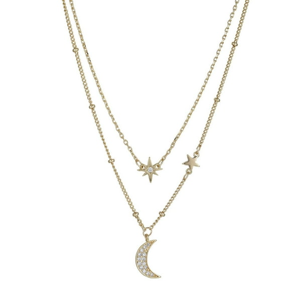 Luxury Designs Gold Plated Cubic Zirconia Star and Moon set of 2 necklaces