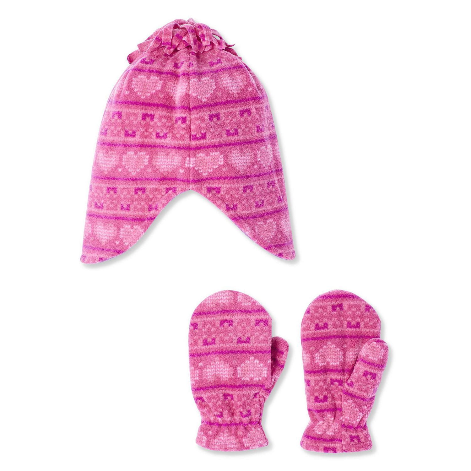 George Toddler Girls' Patterned Beanie and Mitts 2-Piece Fleece Set