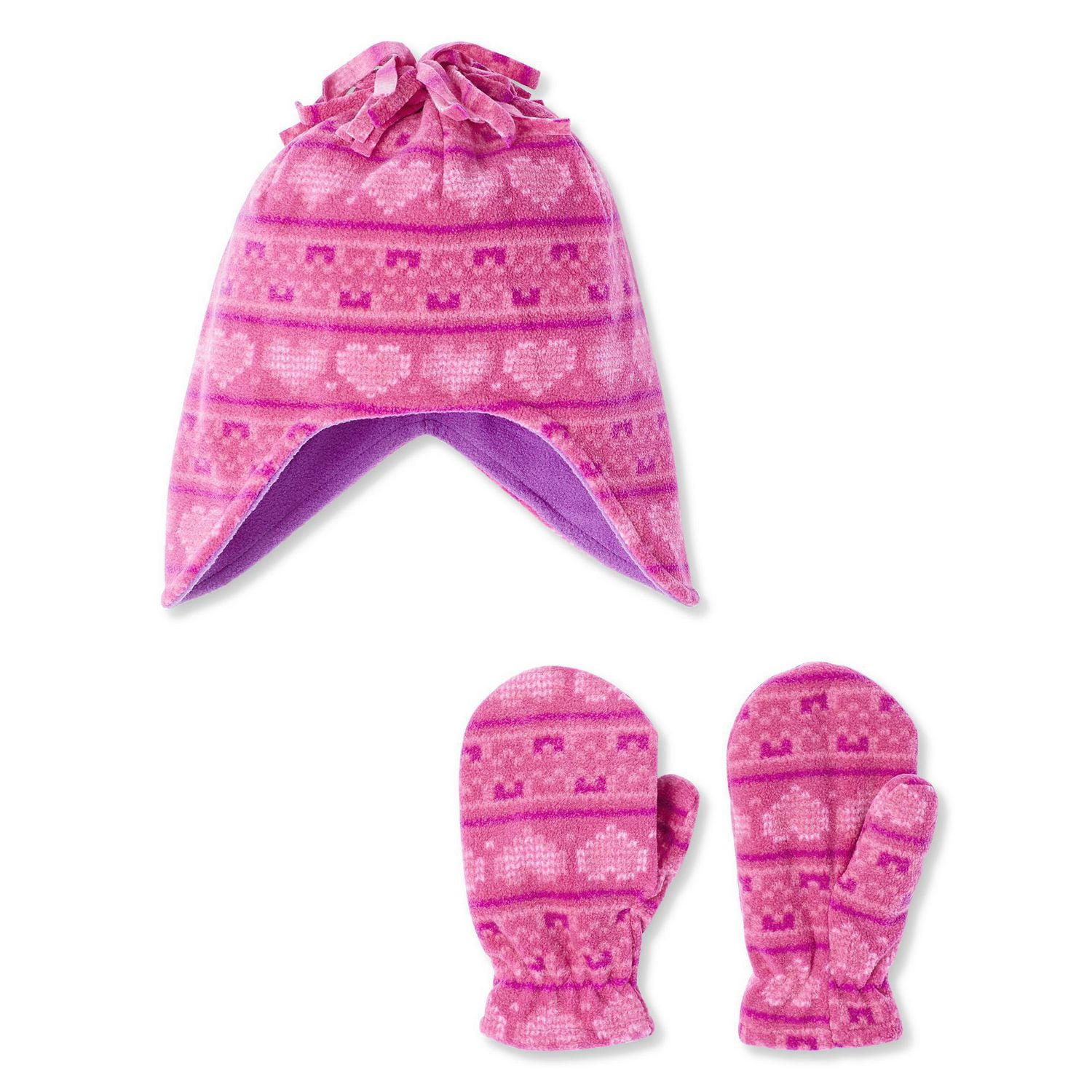 George Toddler Girls' Patterned Beanie and Mitts 2-Piece Fleece Set
