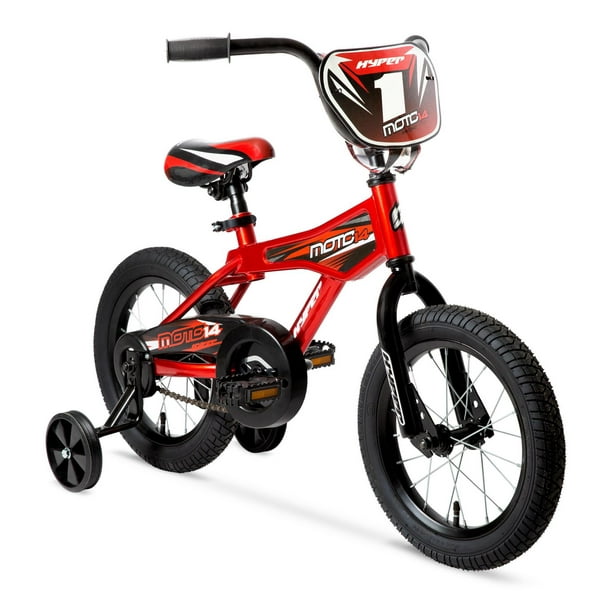 Hyper Bicycles 14" Moto14 Vélo pour Enfants, avec Roulettes d'Entraînement, Rouge Recommandé pour les enfants de 3 à 5 ans