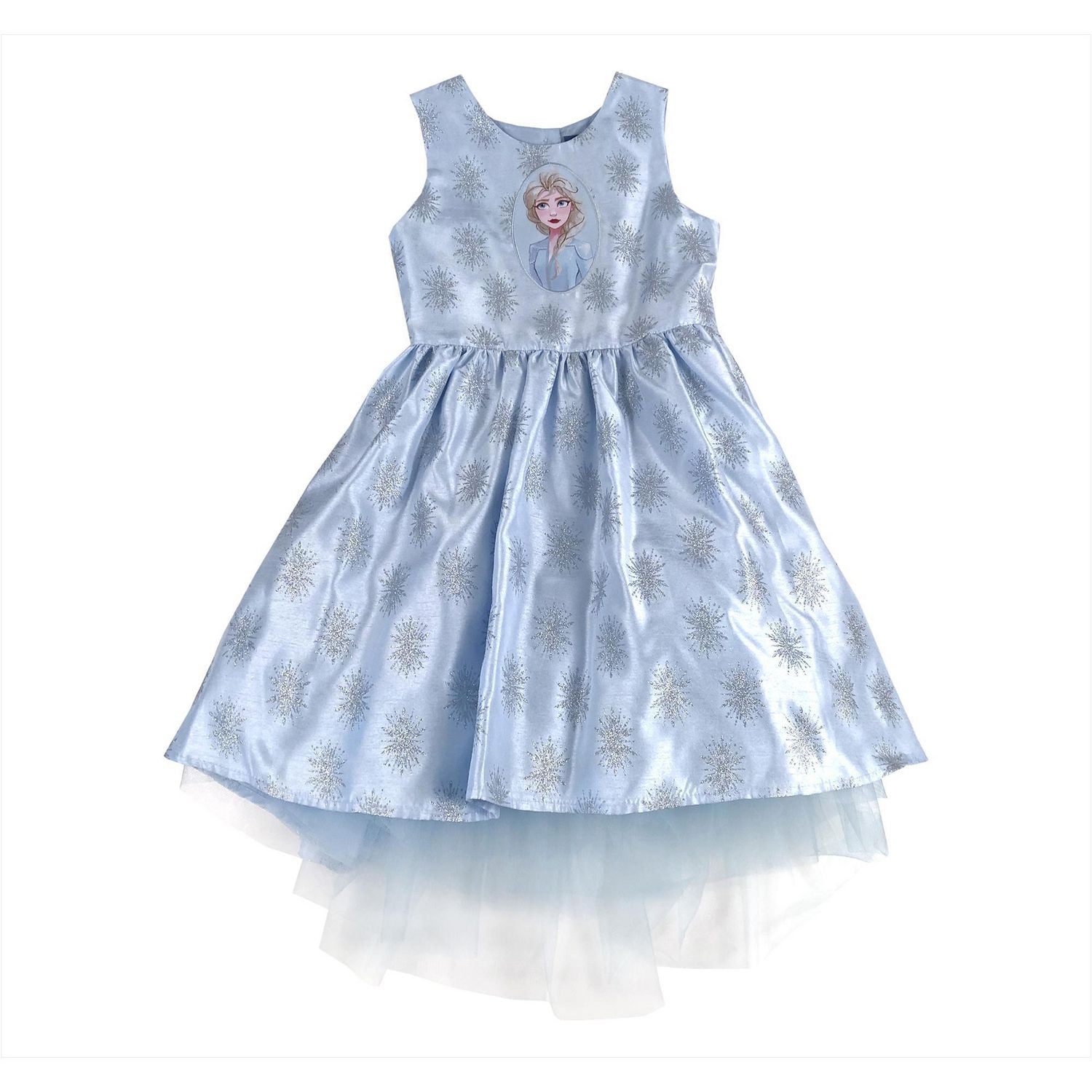 Disney Frozen girls glitter allover print shantung high low sleevelss dress