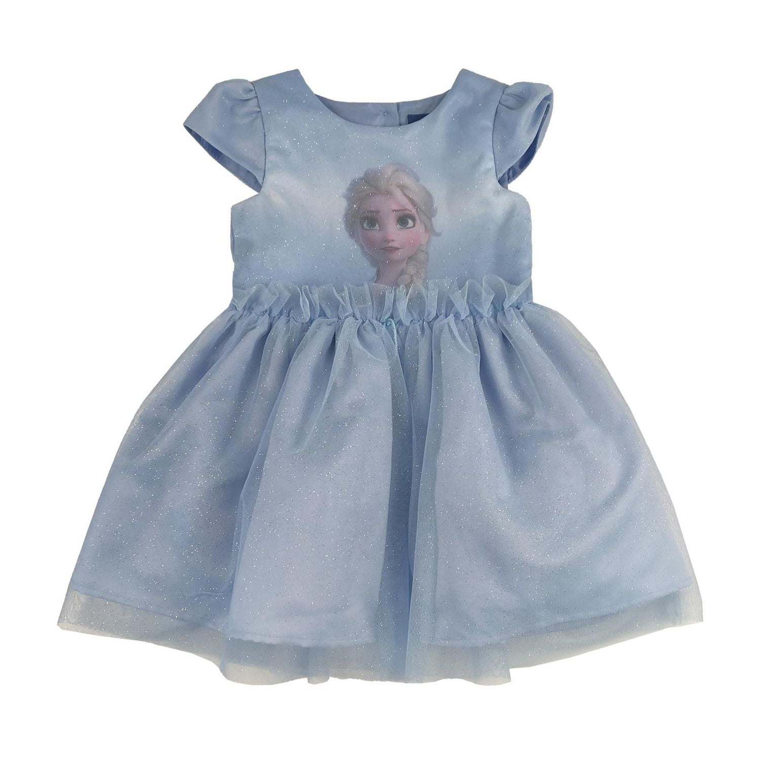 Disney Frozen Robe pour filles en maille avec scintillantes d'argent à manches courtes.