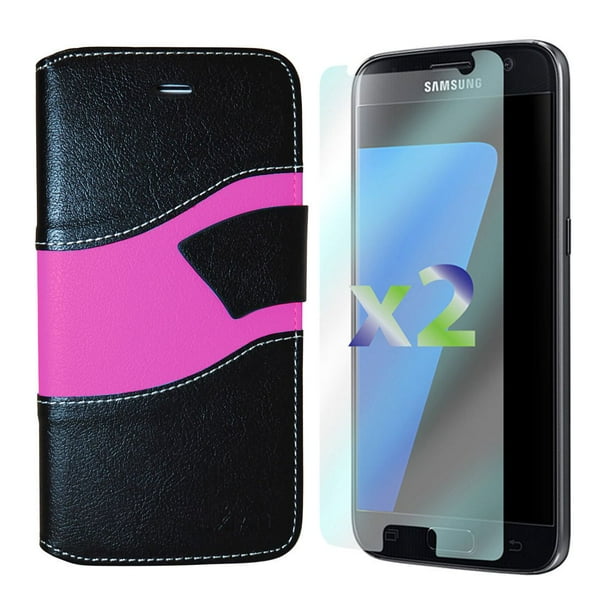 Étui portefeuille Exian pour Galaxy S7 en noir rose