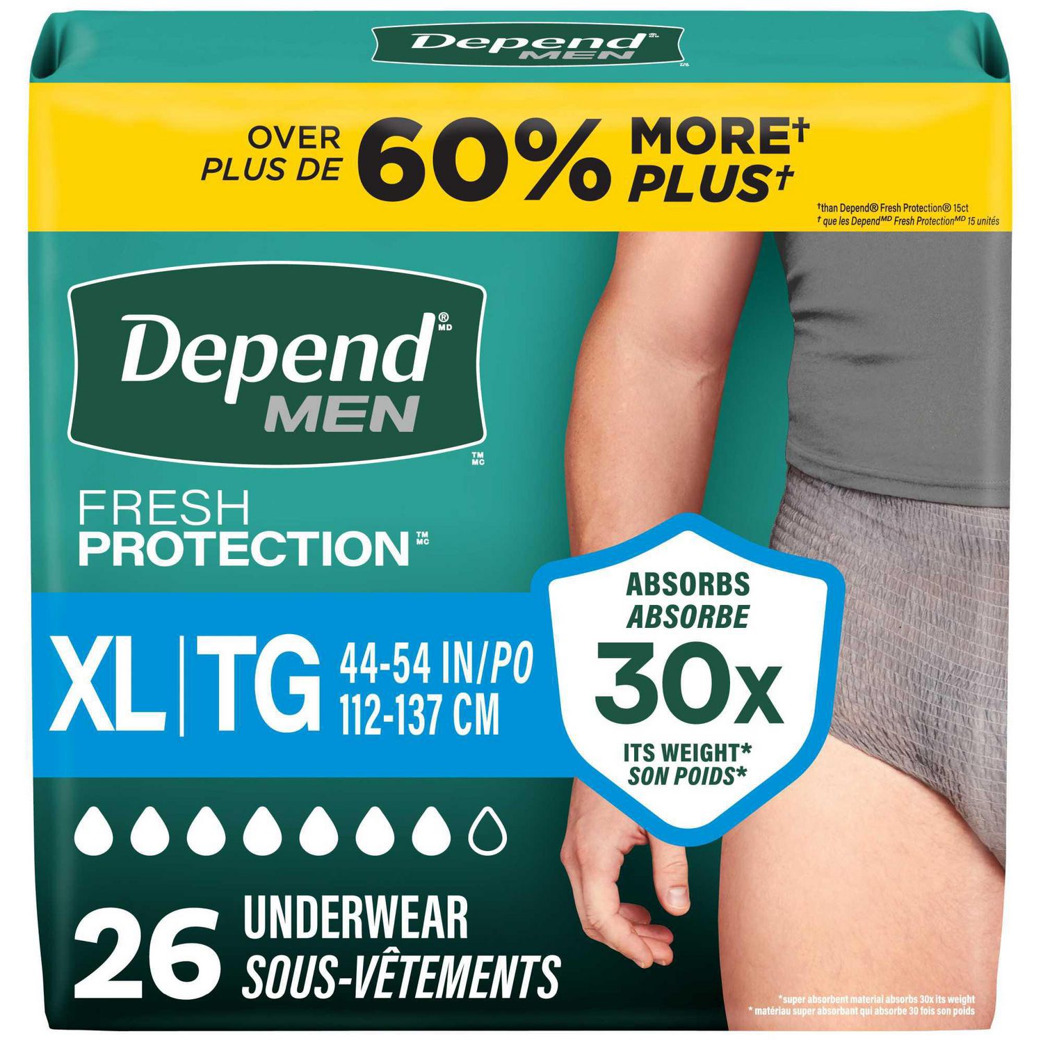 Depend Fresh Protection Adult Incontinence Underwear for Men, Disposable, Maximum, Grey, L