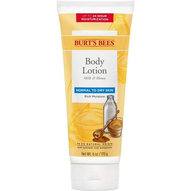 Burt's Bees Lait pour le corps naturellement nourrissant pour peaux normales à sèches - lait et miel 98,9% d’origine naturelle,170g