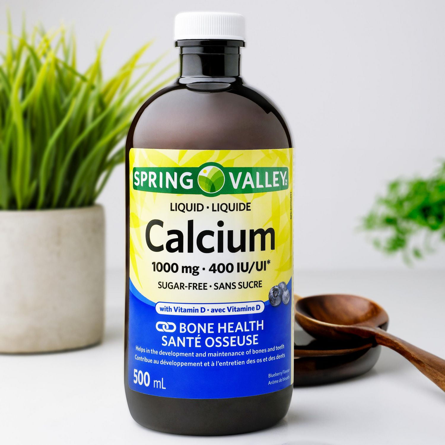 Spring Valley Liquide Calcium1000 mg • 400 UI avec Vitamine D Arôme de bleuets - Sans sucre 500ml