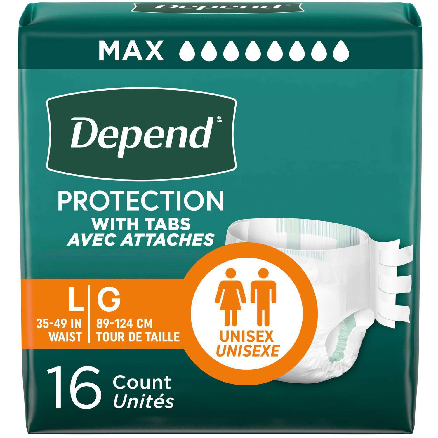 Depend Incontinence Protection with Tabs, Maximum Absorbency (Small/Medium and Large/Extra Large)