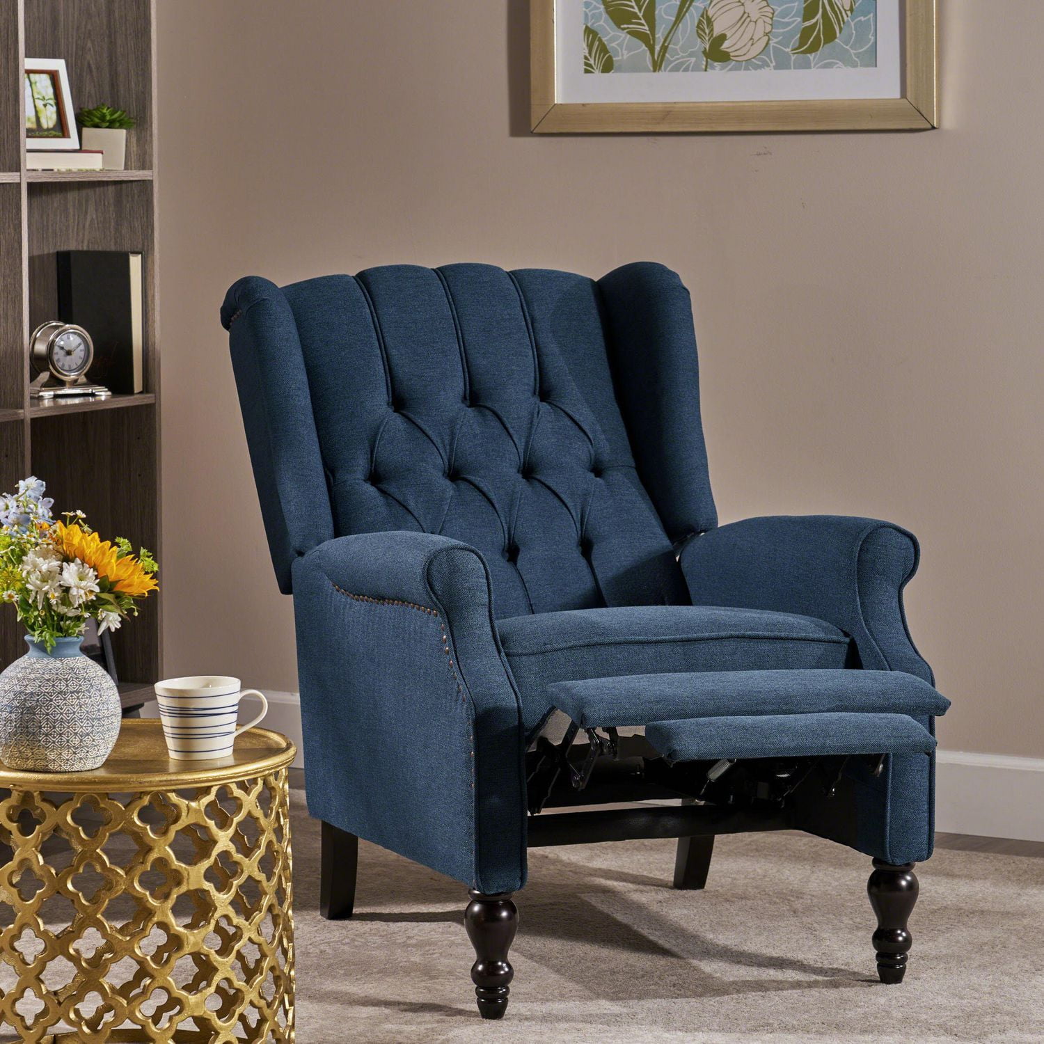 walter dark blue fabric recliner