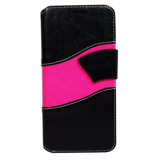 Étui portefeuille Exian pour Galaxy S7 Edge en noir rose