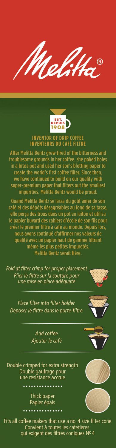 Melitta #4 Bamboo Coffee Filters, Pack of 80 