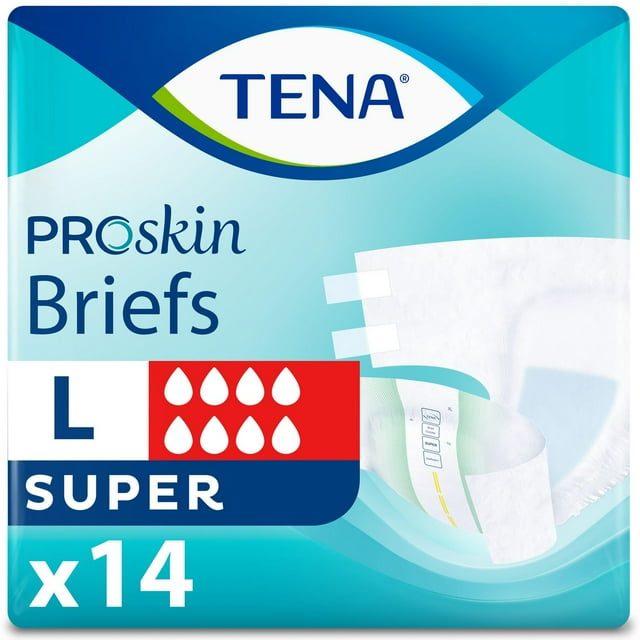 TENA Proskin Incontinence Briefs for Men and Women, Unisex Adult Diaper, Bladder Control, Super Absorbency, Large, 14 Count