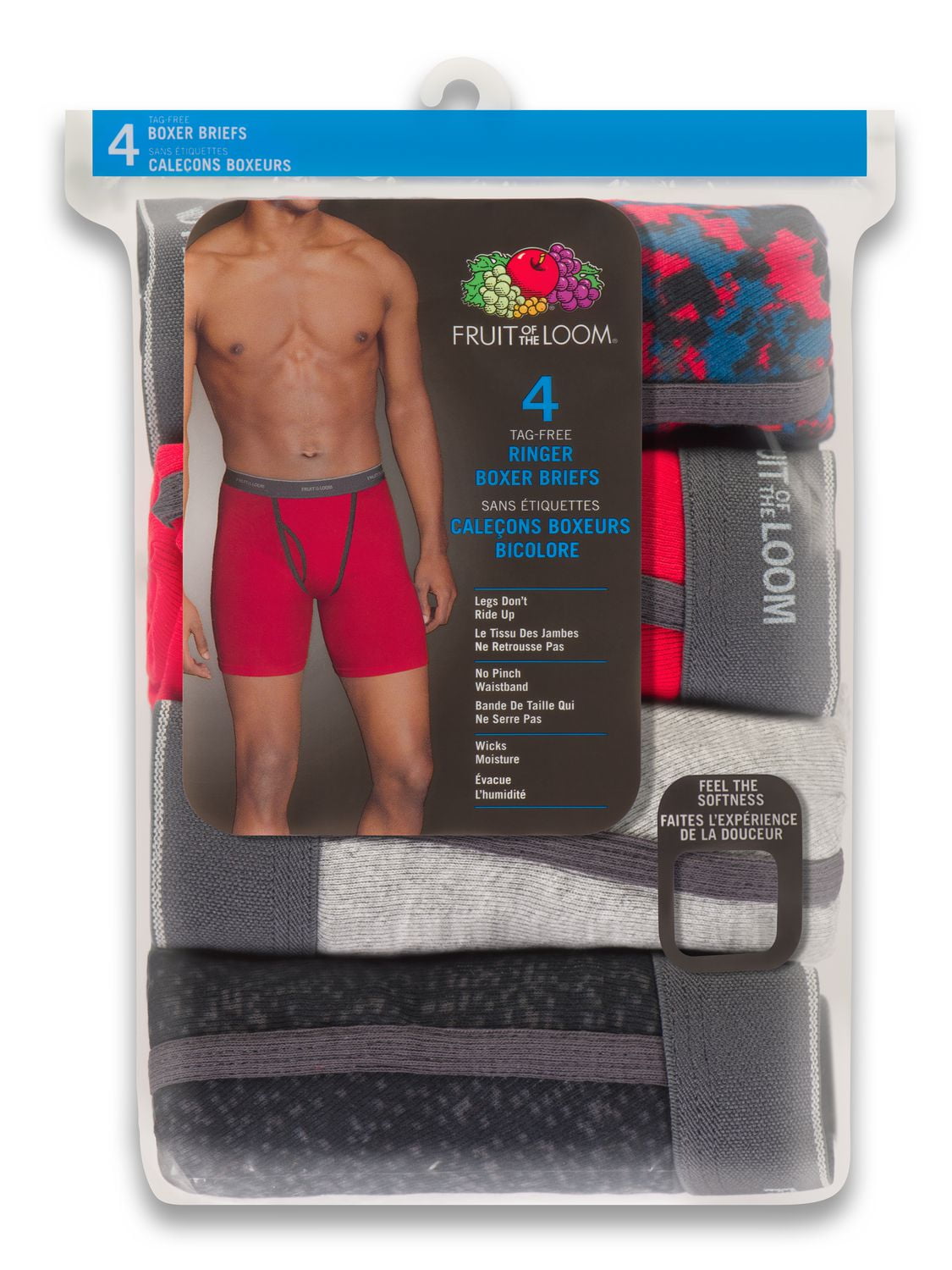 Caleçon boxeur « Ringer » Fruit of the Loom pour hommes, paq. de 4 Tailles Petit à XL