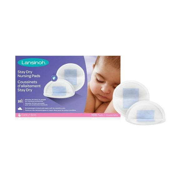 Lansinoh Stay Dry Serviettes d’allaitement jetables, 100 Count Doux et super absorbant