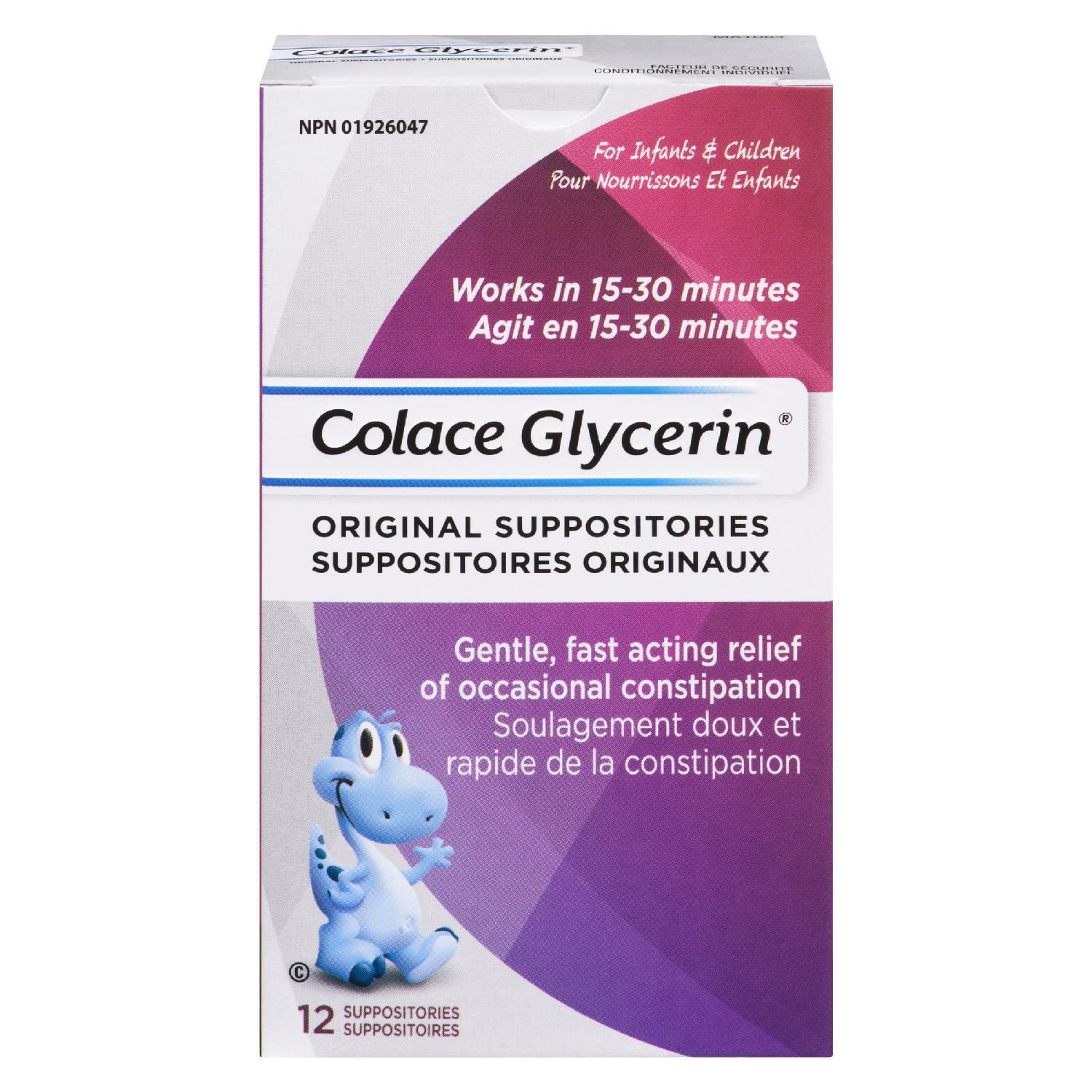 Colace Glycerin Suppositories - Childrens | Gentle Fast Acting Relief of Occasional Constipation, 12 Suppositories